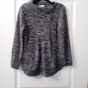 Preppy Gray and White Cowl Neck Pullover Sweater Size Medium